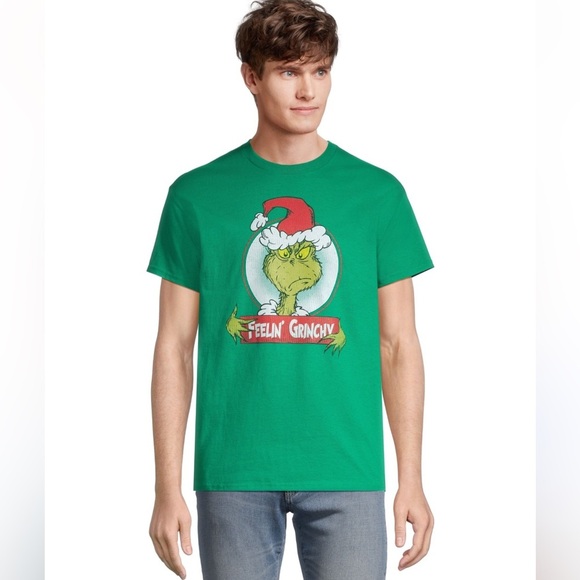 The Grinch Dr Seuss Feelin Grinchy Graphic Mens Tee Ugly Christmas Green Tshirt - Picture 1 of 6